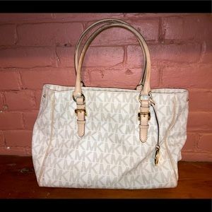 Micheal Kors MK LOGO White and Tan Medium Tote